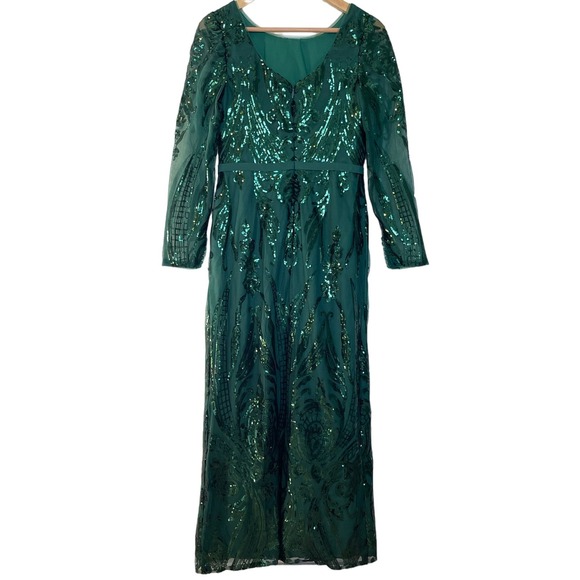 Elegant Green Sequin Midi Dress - Picture 4 of 14